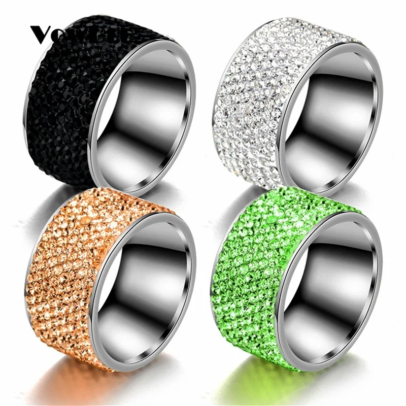 VowBro микс цветов 316L нержавеющая сталь 8 рядов Кристалл паве свадьба кольца подарок
