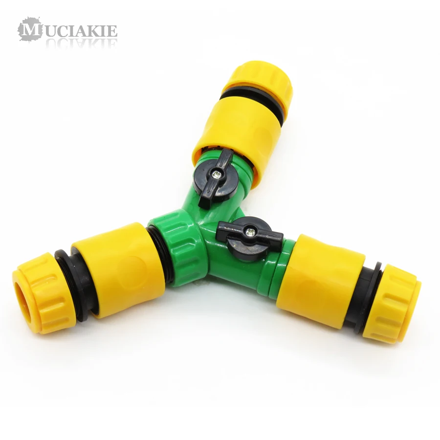 

MUCIAKIE 1PC Garden Hose Connecter 1/2'' 3-Way Tubing Adaptor with Shut Off Garden Water Irrigation Splitter 16mm Tubing Fitting