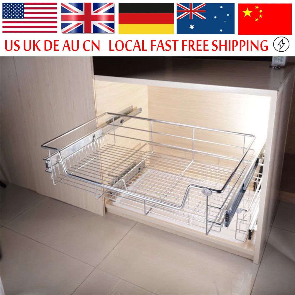 Under Shelf Storage Basket Pull Out Sliding Metal Basket Drawer