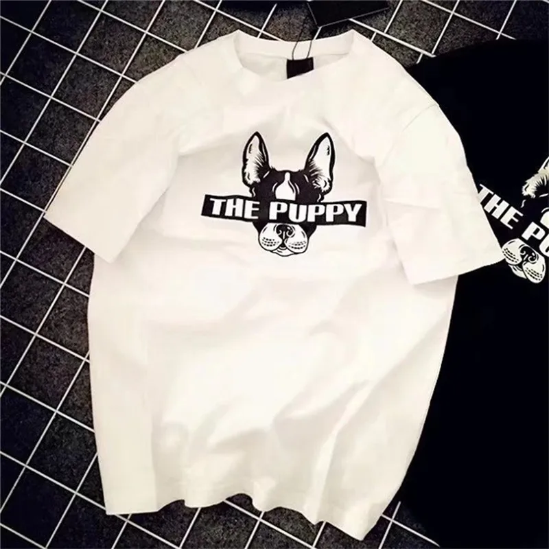 Women-Solid-Color-Cartoon-Puppy-Print-Half-Sleeve-T-Shirt-Summer-Casual-T-shirts-Female-Funny (2)