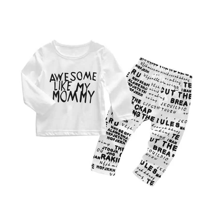 2pcs/Set White Infants Spring Clothes for Girls Boys Leisure Long Sleeve Letters T-shirt+Pants Outfits Set Baby Clothing
2pcs/Set White Infants Spring Clothes for Girls Boys Leisure Long Sleeve Letters T-shirt+Pants Outfits Set Baby Clothing