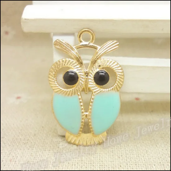 

Wholesale 25pcs/lot Enamel Alloy Gold-color jewelry Light blue Owl pendants charms for bracelet necklace DIY jewelry making