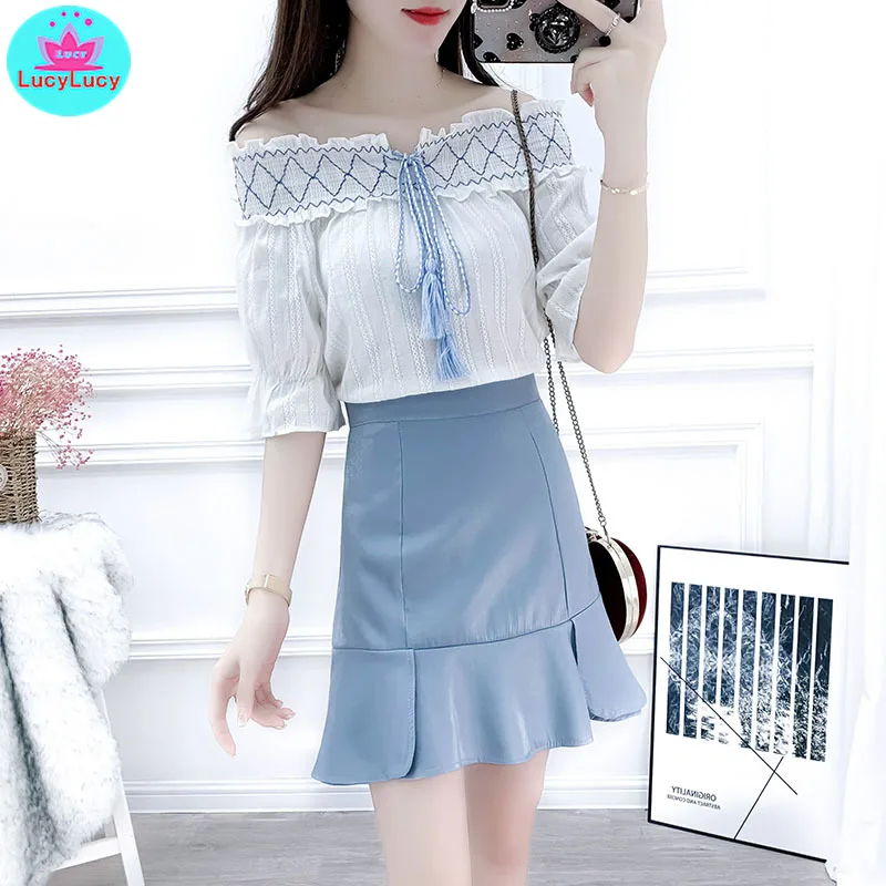 2019summer temperament suit word collar cotton chiffon shirt + bright silk cotton high waist fishtail skirt two-piece suit
2019summer temperament suit word collar cotton chiffon shirt + bright silk cotton high waist fishtail skirt two-piece suit