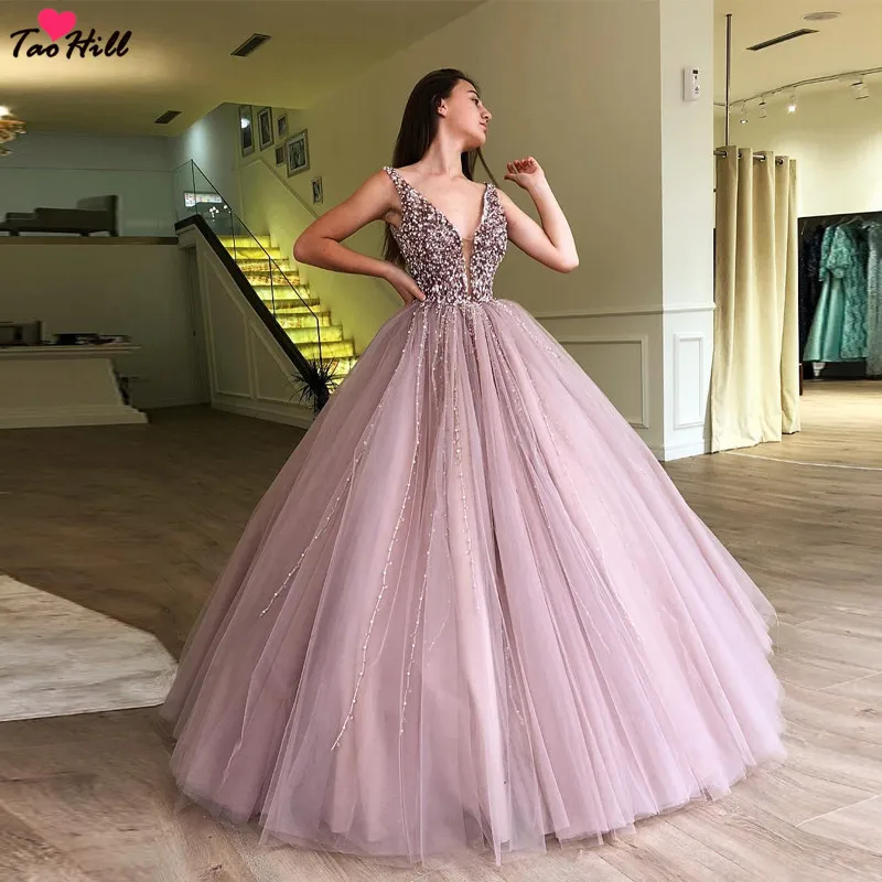 TaoHill Ball Gown Beading Pearls Evening Dresses Deep V-neck Dusty Pink Formal Evening Prom Dress Long
TaoHill Ball Gown Beading Pearls Evening Dresses Deep V-neck Dusty Pink Formal Evening Prom Dress Long