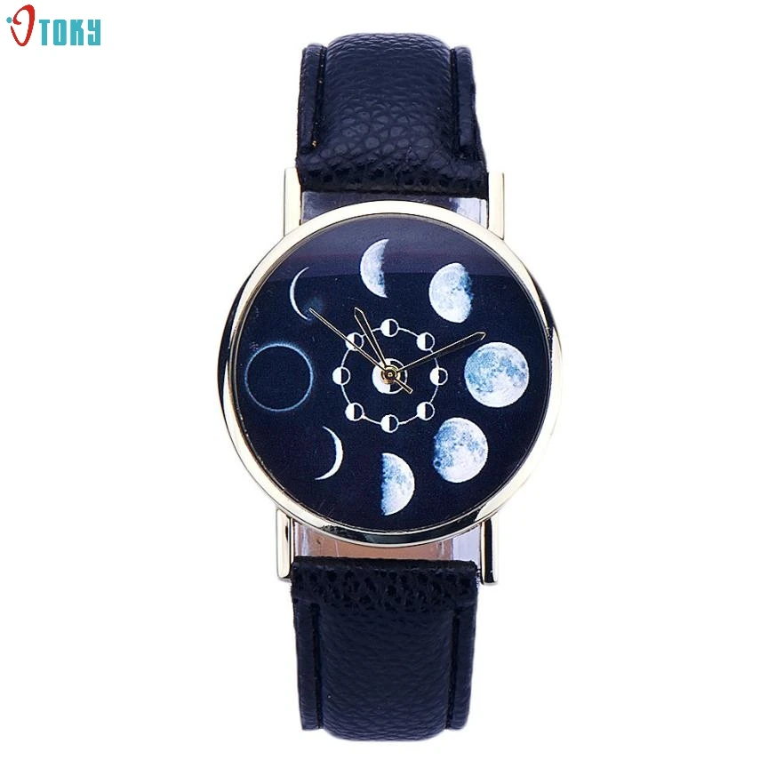 

Relojes Mujer 2017 Dignity Women Watches Clock Lunar Eclipse Pattern Leather Analog Quartz Wrist Watch bayan kol saati Nov 10