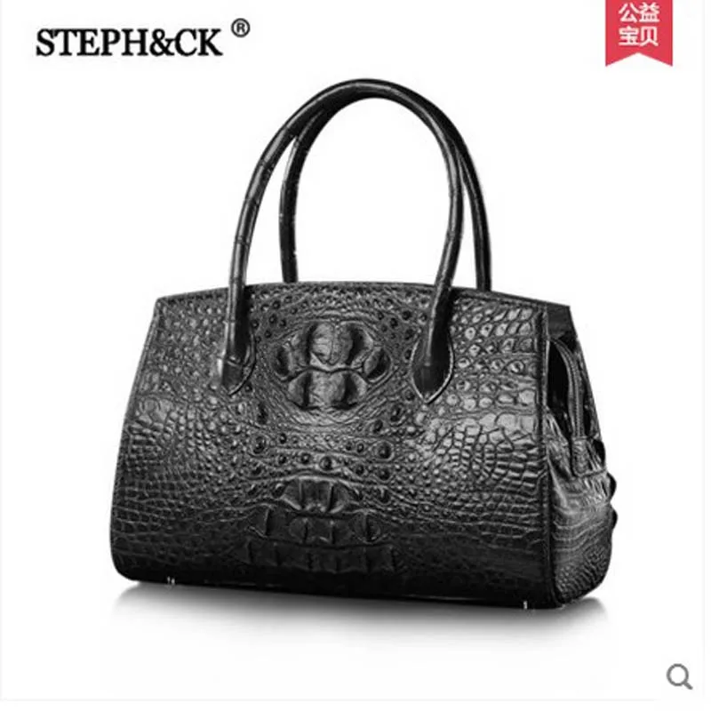 

2018 shidifenni crocodile women handbag lady crocodile leather women bag casual hand bag black bag