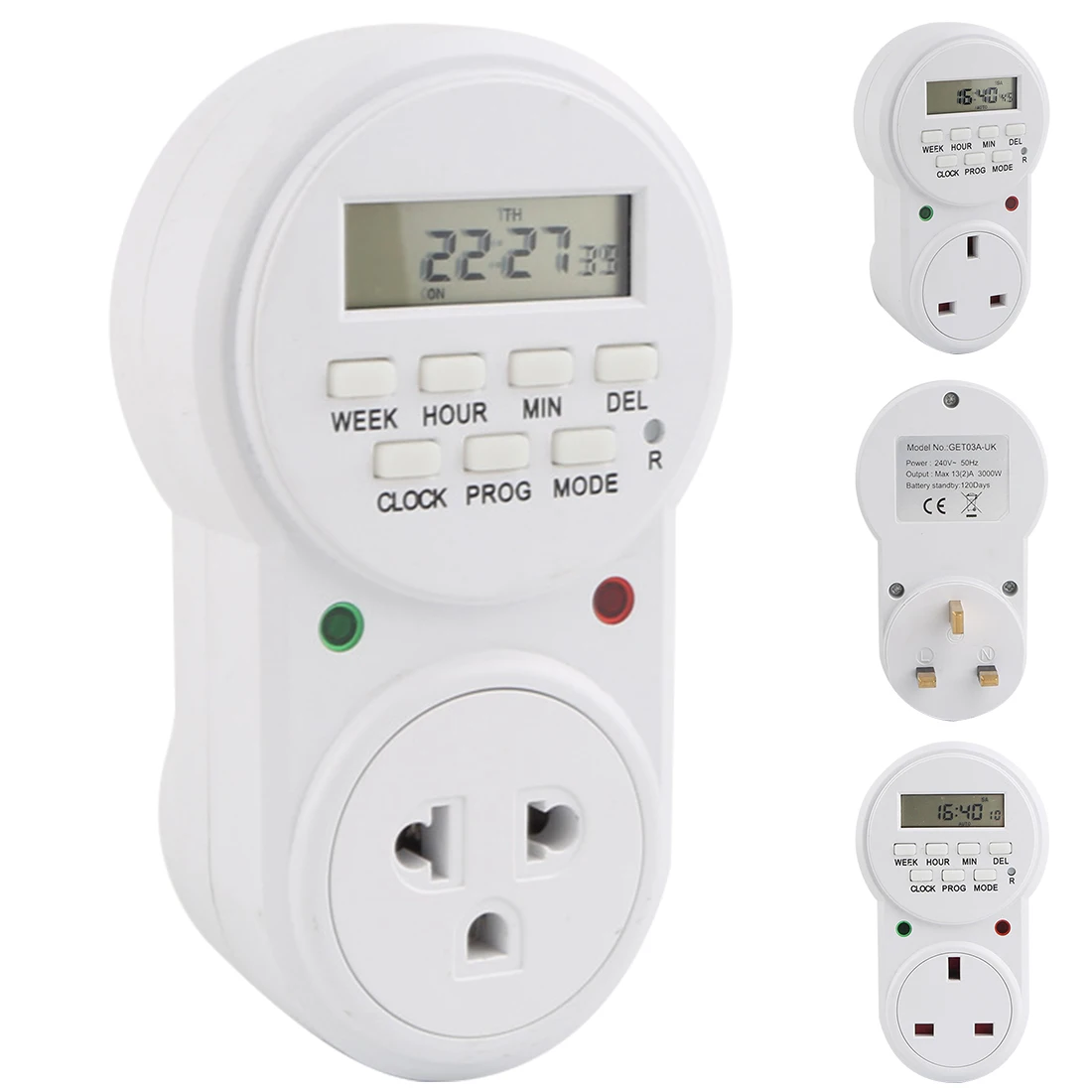 Electron Digital Timer Switch Energy Saving Adjustable Programmable Setting of Clock/ On/ Off Time EU /US PlugSmart Power Socket
Electron Digital Timer Switch Energy Saving Adjustable Programmable Setting of Clock/ On/ Off Time EU /US PlugSmart Power Socket