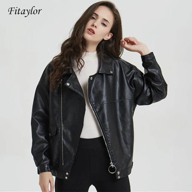 Fitaylor Spring Black Loose Pu Leather Jacket Women Motorcycle Coat Streetwaer Zipper Punk Biker Leather Jacket Casual Outwear
Fitaylor Spring Black Loose Pu Leather Jacket Women Motorcycle Coat Streetwaer Zipper Punk Biker Leather Jacket Casual Outwear