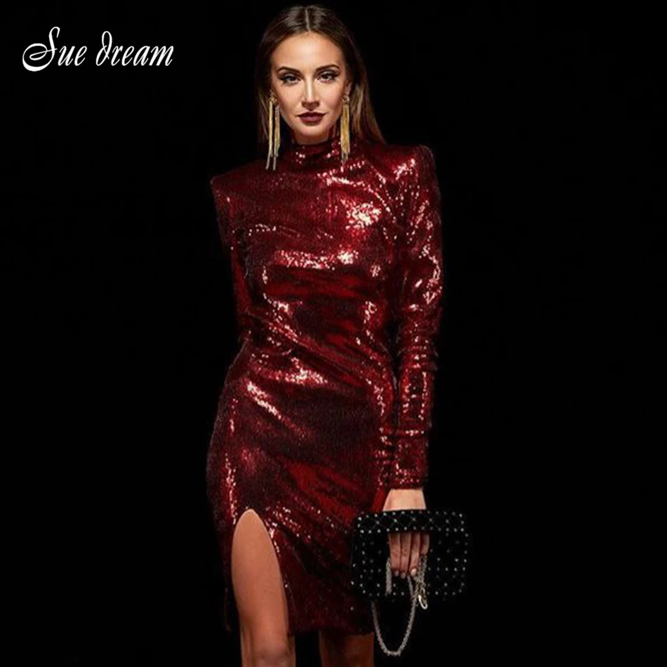 High quality fashion wine red sequins sequins celebrity party dress new long-sleeved bodycon split Midi women's dress wholesale
High quality fashion wine red sequins sequins celebrity party dress new long-sleeved bodycon split Midi women's dress wholesale