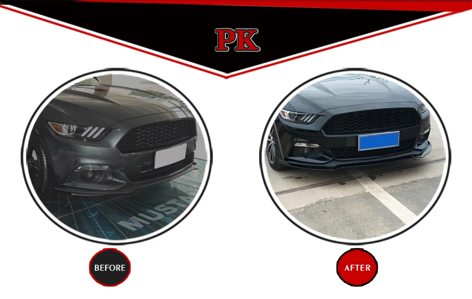 Nero LCRAKON Spoiler Splitter Paraurti Anteriore per Ford Mustang 2015 2016 2017 Rivestimento della Copertura del Labbro Anteriore Perfetta Aerodinamica Installazione Semplice