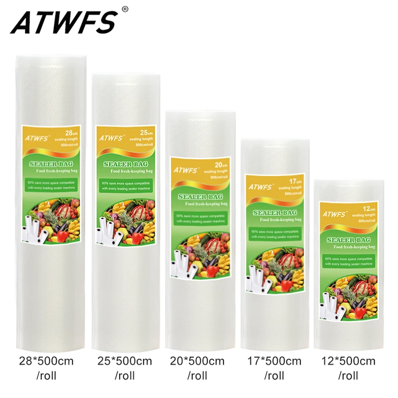ATWFS Vacuum Packaging Rolls Vacuum Plastic Bag Storage Bags home Vacuum Sealer Food Saver 12+17+20+25+28cm*500cm 5 Rolls/Lot
ATWFS Vacuum Packaging Rolls Vacuum Plastic Bag Storage Bags home Vacuum Sealer Food Saver 12+17+20+25+28cm*500cm 5 Rolls/Lot