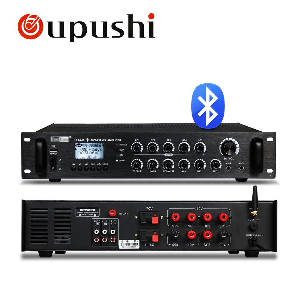 Oupushi 5 zones with mixer control PA system bluetooth amplifier support wireless bluetooth and FM
Oupushi 5 zones with mixer control PA system bluetooth amplifier support wireless bluetooth and FM