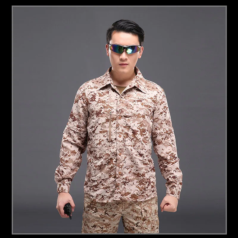 

New Outdoor men Quickly dry shirt Jungle camouflage Detachable Short and Long Sleeve Sport camping Clothes Male Shirts