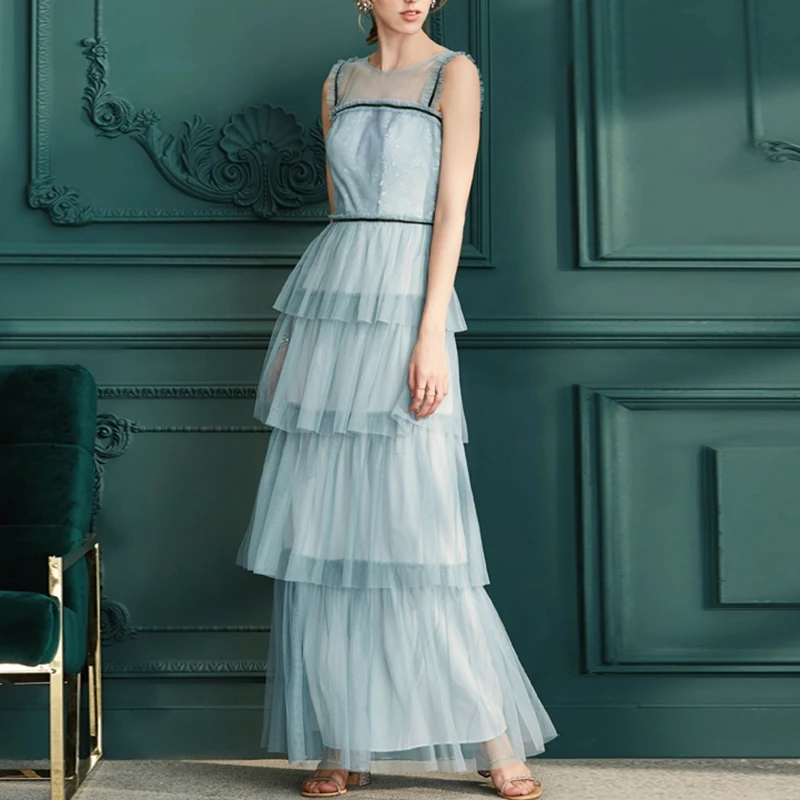 Runway Women Elegant Dress 2019 Summer New Sexy Sleeveless Maxi Dresses Vintage Ladies Party Layer Cake Mesh Dresses Vestidos
Runway Women Elegant Dress 2019 Summer New Sexy Sleeveless Maxi Dresses Vintage Ladies Party Layer Cake Mesh Dresses Vestidos