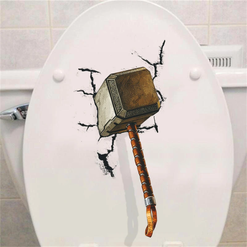 3d vivid Thor hammer broken wall stickers for kids rooms window toilet home decor pvc Avengers wall decals art diy mural posters 2