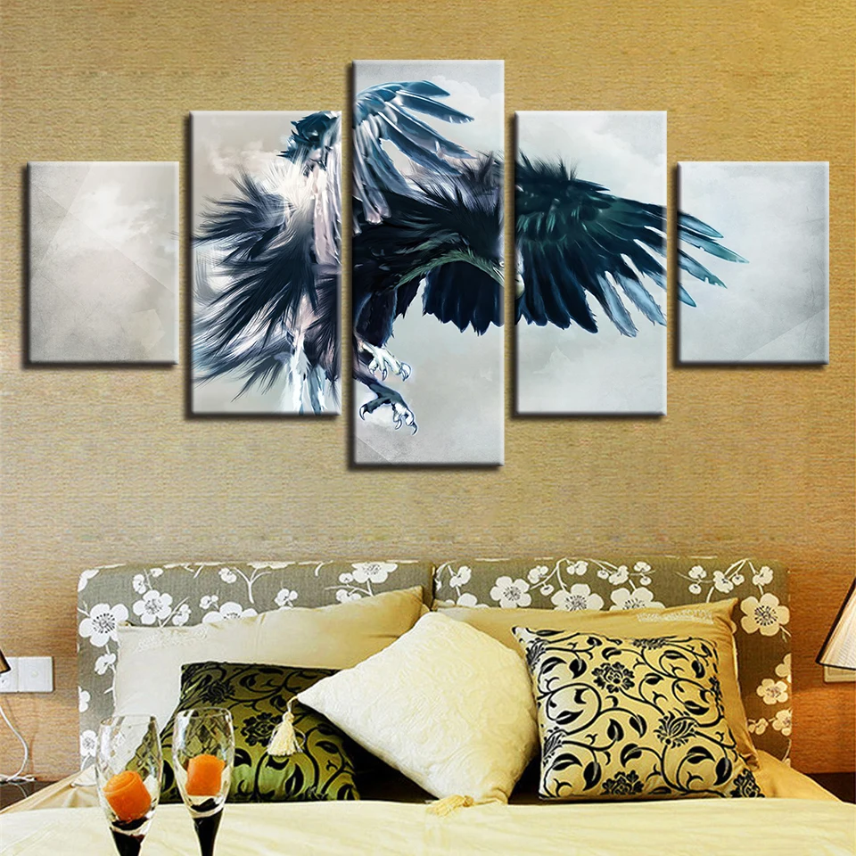 Home Living Room Wall Decor 5 Pieces Owl Spread Wings Fly Canvas Paintings Modular Frame Poster Art Printing HD Animals Pictures