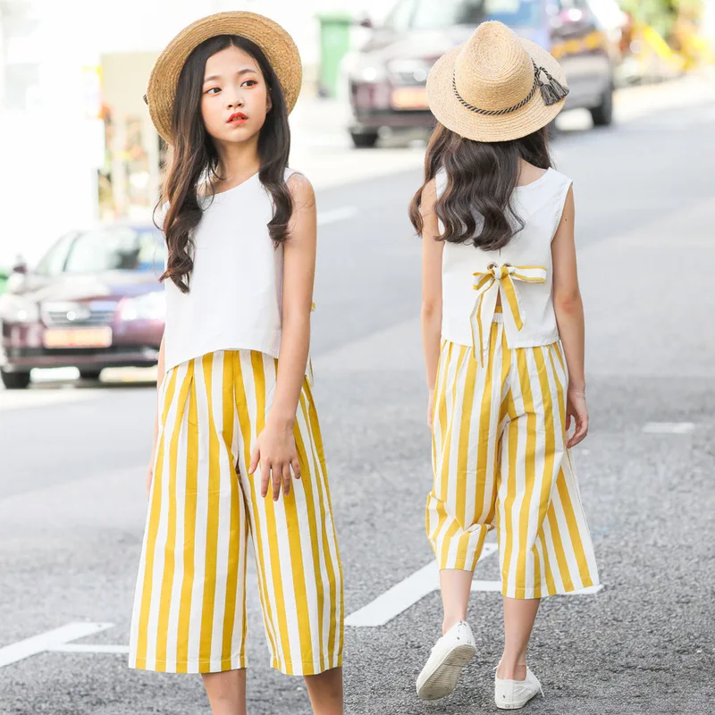 Cotton Summer Girls Clothes Set 10 12 14 years 2019 New 2 pieces Sleeveless Tops + Striped Wide Leg Trousers Big Girls Outfit
Cotton Summer Girls Clothes Set 10 12 14 years 2019 New 2 pieces Sleeveless Tops + Striped Wide Leg Trousers Big Girls Outfit