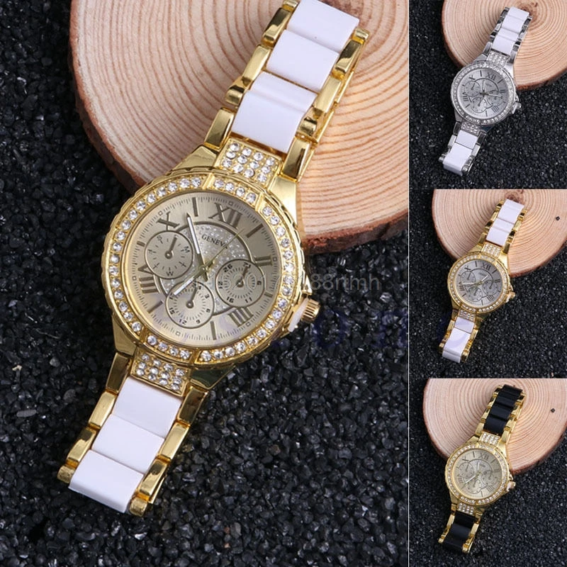Fashion Women Watch Geneva Crystal Stainless Steel Bracelet Leather Quartz Wrist Watch
Fashion Women Watch Geneva Crystal Stainless Steel Bracelet Leather Quartz Wrist Watch