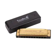 Feifan Harmonica 10 agujeros clave de C w/funda azul Harp Acero inoxidable oro/Rosa rojo/azul /instrumento de madera de plata(China)