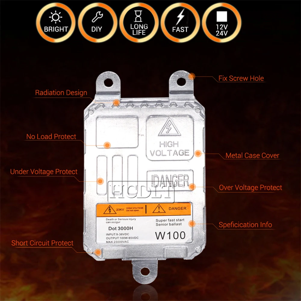HCDLT High Power Universal 12V 24V 100W HID Ballast Block Ignition For Car Headlight Lamp Xenon H7 H1 H3 9005 HB4 H8 H11 HID Kit (4)