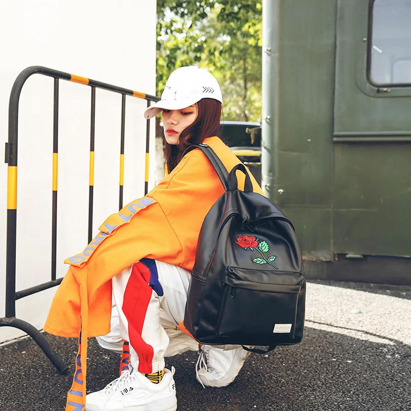 MENGHUO 2018 PU Leather Backpack Women Rose Men Embroidery Backpacks Unisex Couple Travel Bags Students Book Rucksack Mochilas (26)