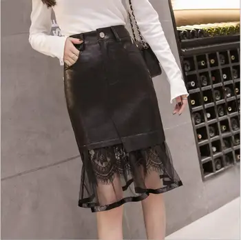 2018 autumn and winter new pu leather skirt lace stitching ruffled long fashion temperament skirt female
2018 autumn and winter new pu leather skirt lace stitching ruffled long fashion temperament skirt female