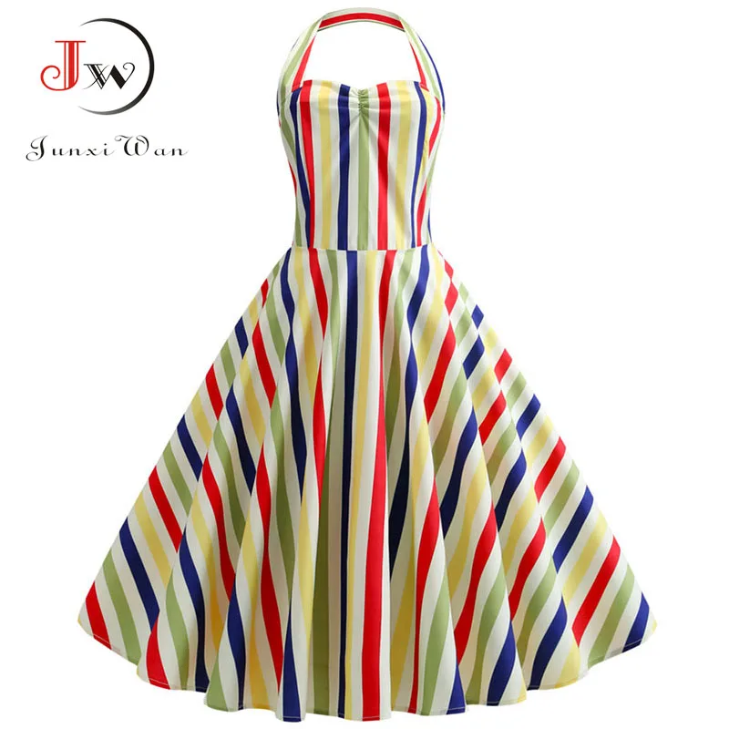 Elegant Striped Women Dress Summer High Waist Halter Sexy Party Dress 2019 Robe Femme Vestido Vintage Swing Midi Dress Plus Size
Elegant Striped Women Dress Summer High Waist Halter Sexy Party Dress 2019 Robe Femme Vestido Vintage Swing Midi Dress Plus Size