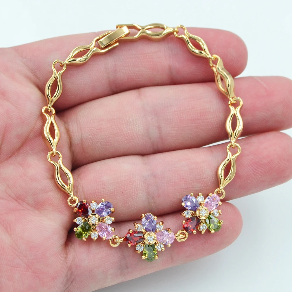 Gold Color AAA+ Cubic Zirconia Fashion Women Multicolor CZ Flower Petals Charm Bracelet Jewelry
Gold Color AAA+ Cubic Zirconia Fashion Women Multicolor CZ Flower Petals Charm Bracelet Jewelry