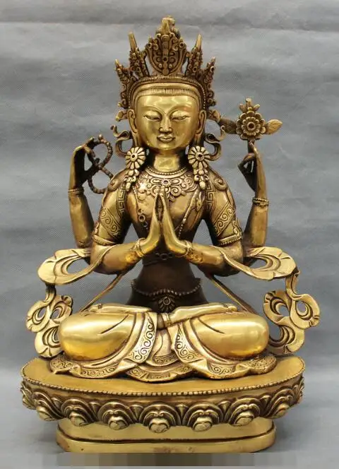 S06968 17" Tibet Brass Buddhism Pray Blessing Kwan-Yin 4 Hands Chenrezig Buddha Statue
S06968 17" Tibet Brass Buddhism Pray Blessing Kwan-Yin 4 Hands Chenrezig Buddha Statue