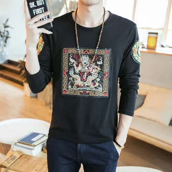 Embroidery dragon pattern large size loose luxury long sleeve t shirt Autumn 2018 high-quality cotton boutique t shirt men M-5XL
Embroidery dragon pattern large size loose luxury long sleeve t shirt Autumn 2018 high-quality cotton boutique t shirt men M-5XL