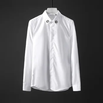 New 100% Cotton Men Shirt Fashion White Black Long Sleeve Mens Dress Shirt Hight Quality Eyelets Rivets Collar Man Shirts 4XL
New 100% Cotton Men Shirt Fashion White Black Long Sleeve Mens Dress Shirt Hight Quality Eyelets Rivets Collar Man Shirts 4XL