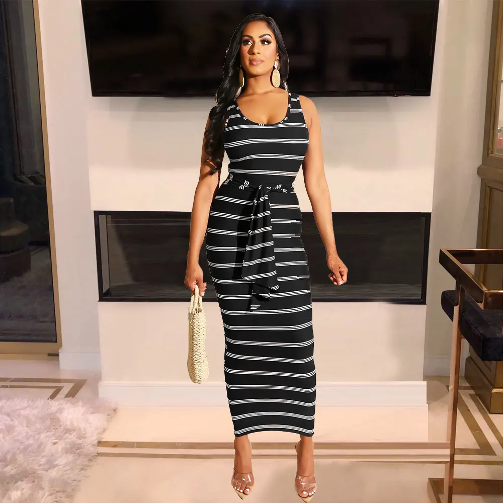 Sexy Sleeveless Sashes Bodycon Striped Tank Long Dress 2019 Summer Women Clothes Casual Night Club Party Robe Dress Vestidos XL
Sexy Sleeveless Sashes Bodycon Striped Tank Long Dress 2019 Summer Women Clothes Casual Night Club Party Robe Dress Vestidos XL