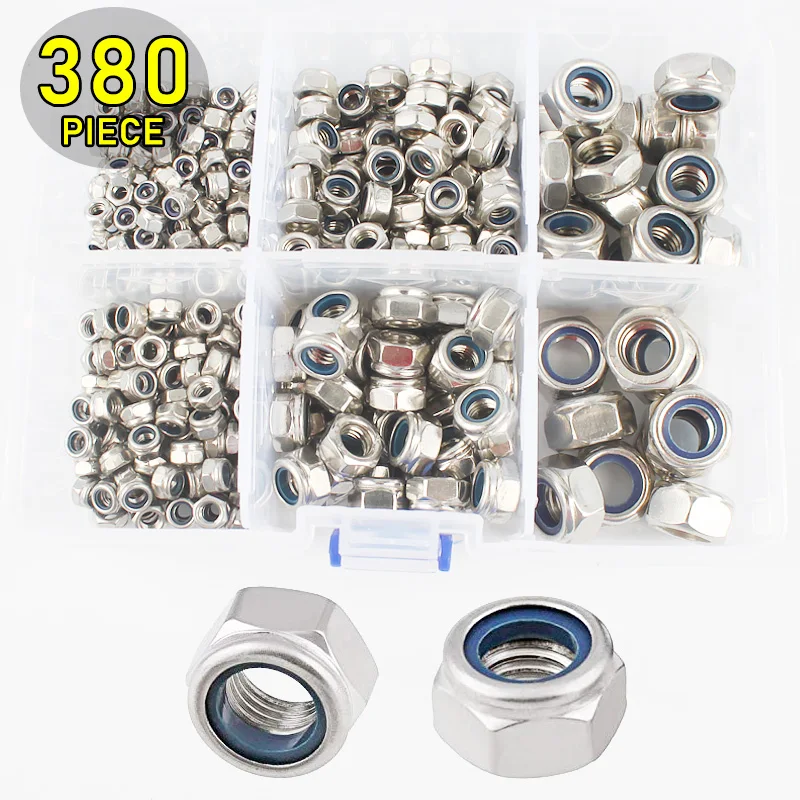 380pcs Stainless Steel Nylon Lock Nuts Assortment Kit M4 M5 M6 M8 M10 M12 Metric Threaded Self-Locking Hex Insert Locknut
380pcs Stainless Steel Nylon Lock Nuts Assortment Kit M4 M5 M6 M8 M10 M12 Metric Threaded Self-Locking Hex Insert Locknut
