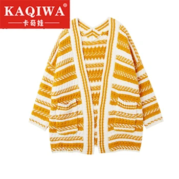2019 Knitted Autumn Large Size Loose Yellow and White Stripe Pocket Knitted Sweaters Women Long and length Outerwear Sweaters
2019 Knitted Autumn Large Size Loose Yellow and White Stripe Pocket Knitted Sweaters Women Long and length Outerwear Sweaters