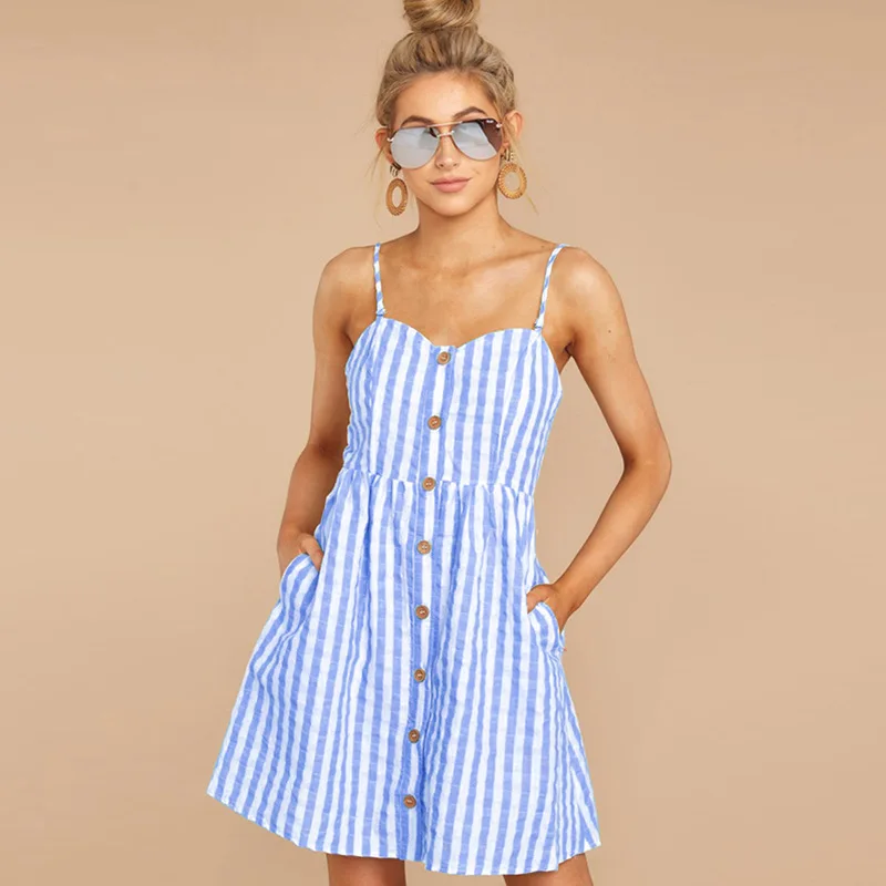 Sexy Spaghetti Strap Backless Bow Striped Summer Dress Women 2019 Buttons Fashion Beach Casual Ladies Elegant Dresses Vestidos
Sexy Spaghetti Strap Backless Bow Striped Summer Dress Women 2019 Buttons Fashion Beach Casual Ladies Elegant Dresses Vestidos