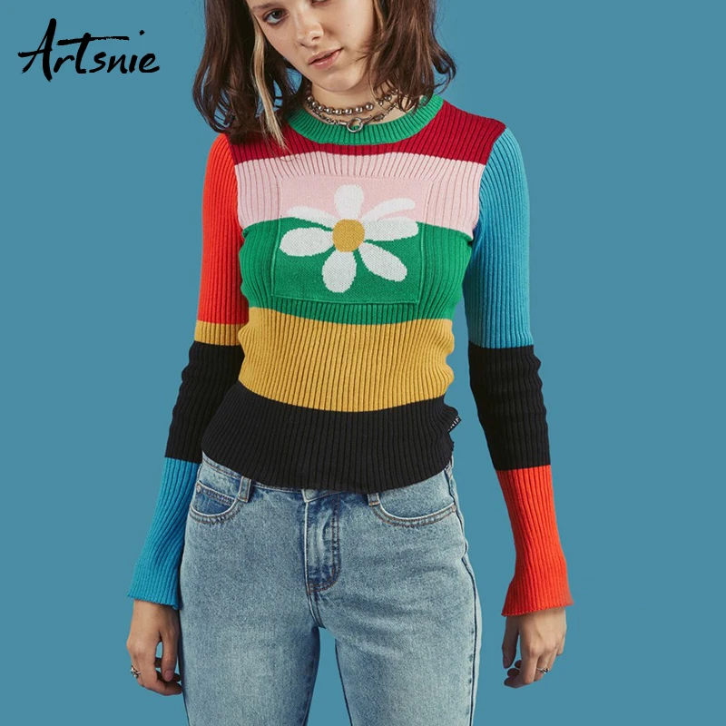 Artsnie Streetwear Color Striped Slim Knitted Pullovers Women Autumn 2018 Floral O Neck Long Sleeve Sweaters Pull Femme Jumper
Artsnie Streetwear Color Striped Slim Knitted Pullovers Women Autumn 2018 Floral O Neck Long Sleeve Sweaters Pull Femme Jumper