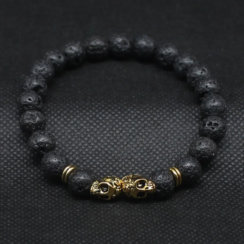Antique Gold-Color Buddha Skull Head Bracelet Black Lava Stone Skeleton Beaded Bracelets For Men Women Pulseras Hombre N4-7
Antique Gold-Color Buddha Skull Head Bracelet Black Lava Stone Skeleton Beaded Bracelets For Men Women Pulseras Hombre N4-7