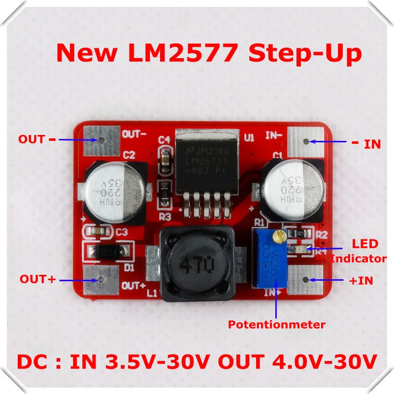 New Boost Voltage Converter LM2577 DC-DC Adjustable Step-Up Power Supply Module LED Indicator [10 piece/lot
New Boost Voltage Converter LM2577 DC-DC Adjustable Step-Up Power Supply Module LED Indicator [10 piece/lot