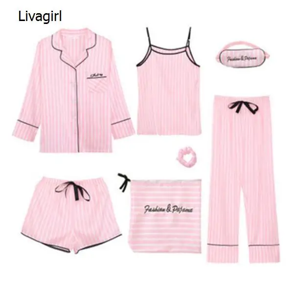 pyjamas women 7 pieces Pink pajamas sets satin silk lingerie homewear sleepwear pyjamas set pijamas for woman
pyjamas women 7 pieces Pink pajamas sets satin silk lingerie homewear sleepwear pyjamas set pijamas for woman