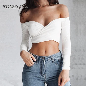 Sexy Crop Tops Women Long Sleeve off shoulder Folod Strapless Elastic Criss Bandage Party Club Black White Red wine Ladies Top
Sexy Crop Tops Women Long Sleeve off shoulder Folod Strapless Elastic Criss Bandage Party Club Black White Red wine Ladies Top