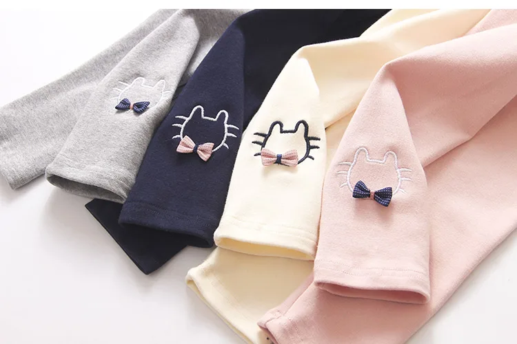 2018 Spring Autumn Kids Children Birthday Gift Solid Color Pink Navy Blue Gray Cat Bow Embroidery Butterfly Leggings For Girls (9)