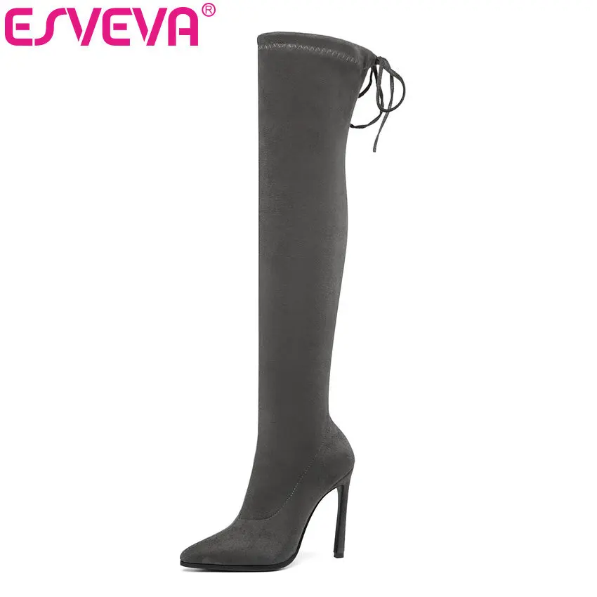 ESVEVA 2020 Over The Knee Boots Women Shoes Super Thin High Heel Lace Up Motorcycle Boots Pointed Toe Winter Platform Size 34-43
ESVEVA 2020 Over The Knee Boots Women Shoes Super Thin High Heel Lace Up Motorcycle Boots Pointed Toe Winter Platform Size 34-43