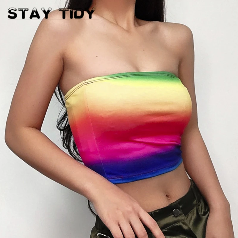STAY TIDY Colorful Stripe Print Sexy Crop Tops Sleeveless Backless Tube Tops 2019 Summer Women Slim Streetwear Skinny Bralette
STAY TIDY Colorful Stripe Print Sexy Crop Tops Sleeveless Backless Tube Tops 2019 Summer Women Slim Streetwear Skinny Bralette