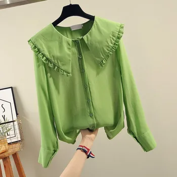 2019 Spring Summer Green Chiffon Blouse Women New Korean Doll Collars Long Sleeved Shirts Sweet Chiffon Shirts Blusas Student
2019 Spring Summer Green Chiffon Blouse Women New Korean Doll Collars Long Sleeved Shirts Sweet Chiffon Shirts Blusas Student