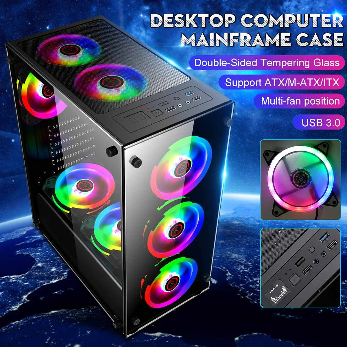 Gamer Cooling Desktop Computer Mainframe Case 350x290x410mm For ATX/ m-atx/mini-itx Motherboard Support 8 Fans
Gamer Cooling Desktop Computer Mainframe Case 350x290x410mm For ATX/ m-atx/mini-itx Motherboard Support 8 Fans