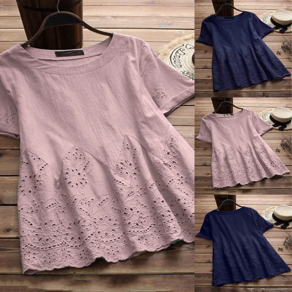 Women Vintage Solid Floral Hollow Out Hem Tee Elegant Ladies O-Neck Short Sleeve Tops blusas femininas elegante 0711
Women Vintage Solid Floral Hollow Out Hem Tee Elegant Ladies O-Neck Short Sleeve Tops blusas femininas elegante 0711