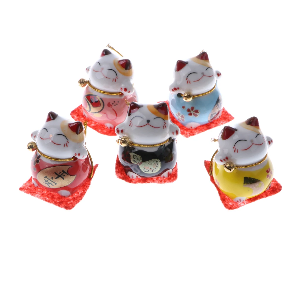 Set of 5PCS Japanese Maneki Lucky Fortune Rich Cat Figurine Home Hotel Shop Decor Bring Good Luck