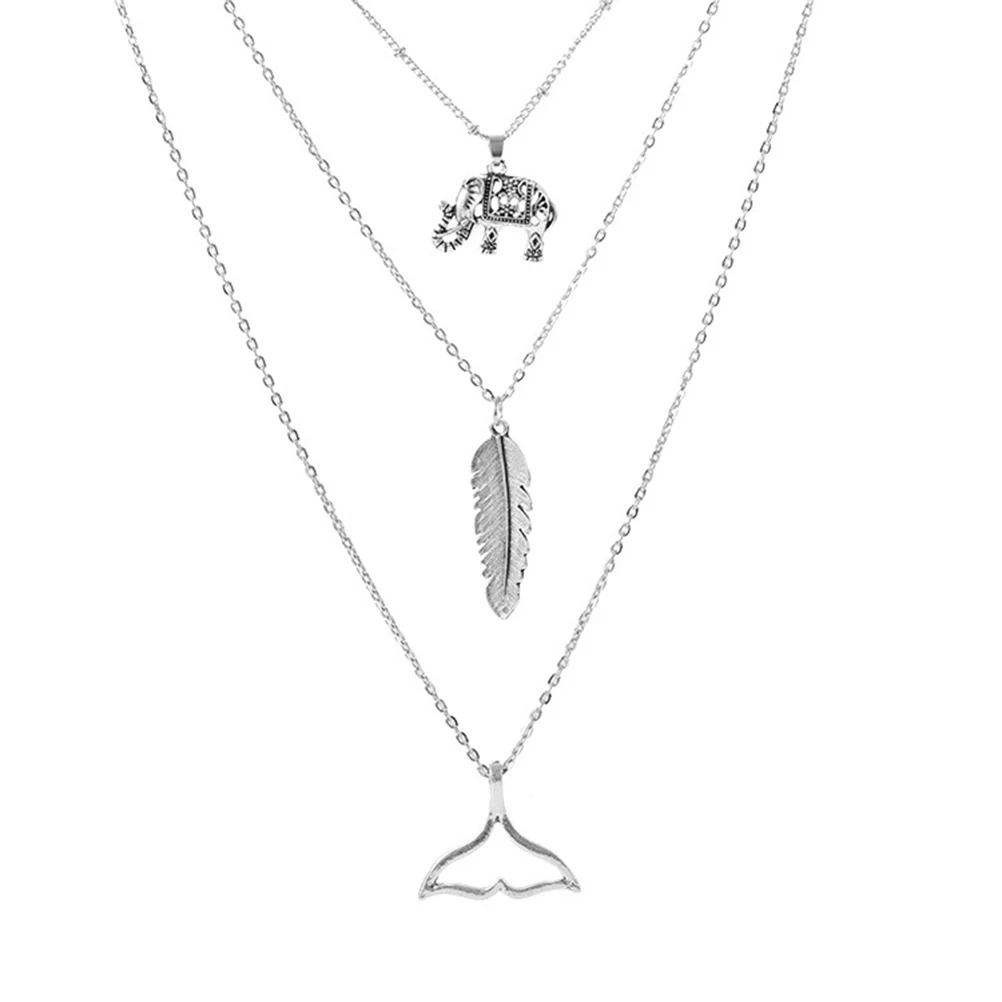 1PC Alloy Necklace Elegant Stylish Feather Elephant Fashion Pendant Chain Choker Necklaces Jewelry Women Gift Neck Decoration | Украшения и
