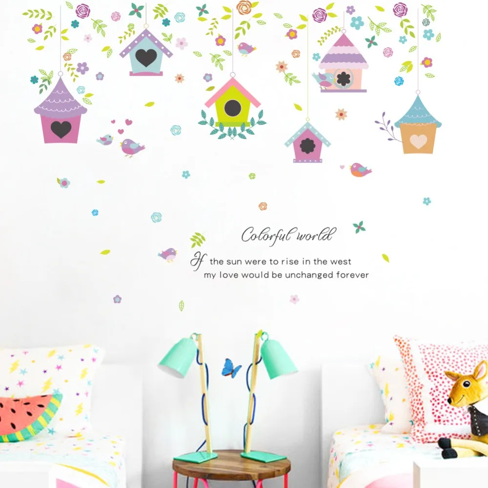 Фото Красочная Птица на ветке наклейки стене дома детская комната спальня задний план