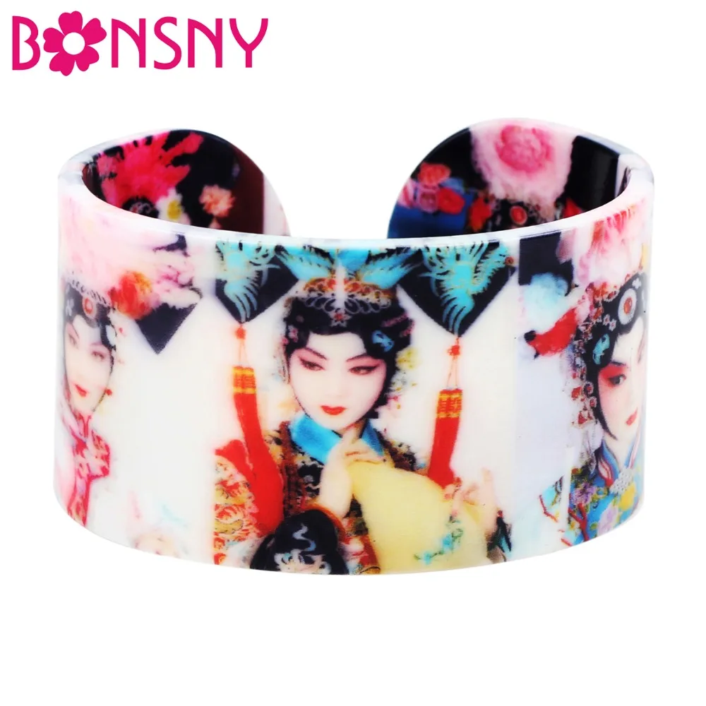 Фото Bonsny Plastic Chinese Peking Opera Actress Bangles Bracelets Fashion Ethnic Craft Jewelry For Women Girls Ladies Souvenir Gift | Украшения